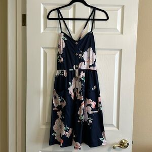 Navy Blue Tropical Hawaiian Print Sundress